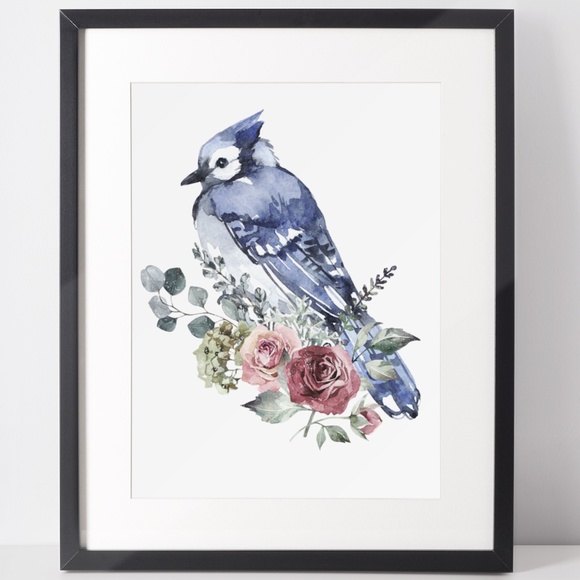 Blue Jay Bird Watercolor Wall Art Print Poster Unframed - Picture 3 of 17